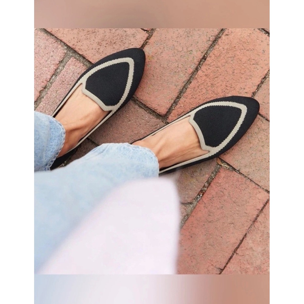Birdies The Blackbird Loafer Women 8.5 Black Tan Knit Pointed Toe Flat Workwear